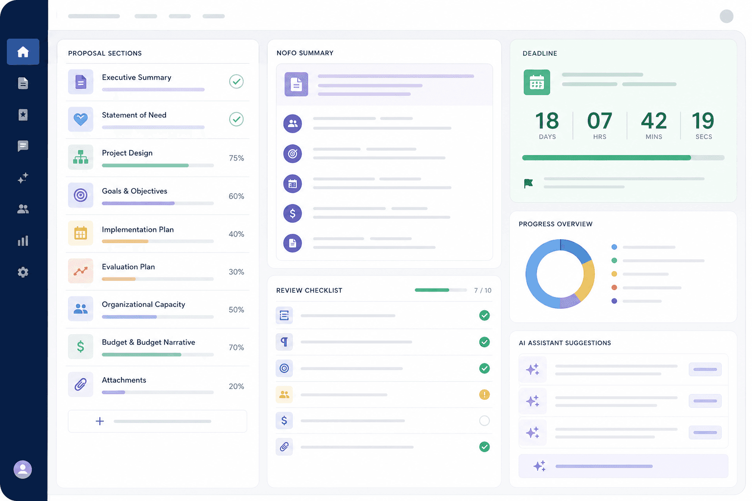 AI grant writing software dashboard for nonprofit proposal drafting