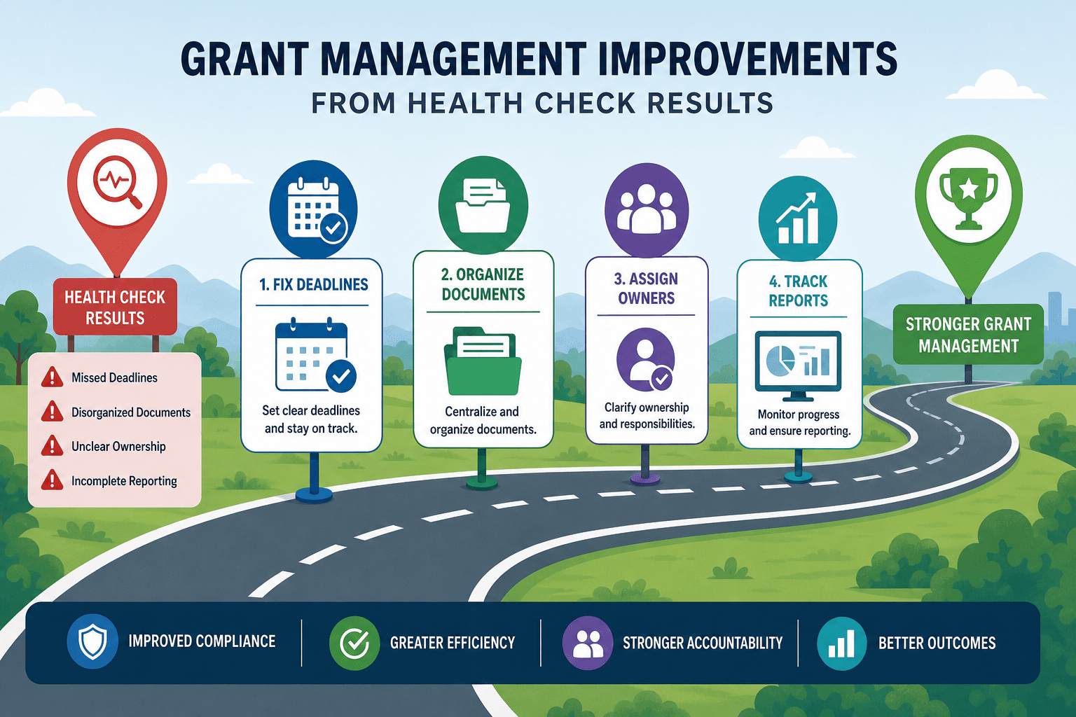 Grant management improvement roadmap from health check results