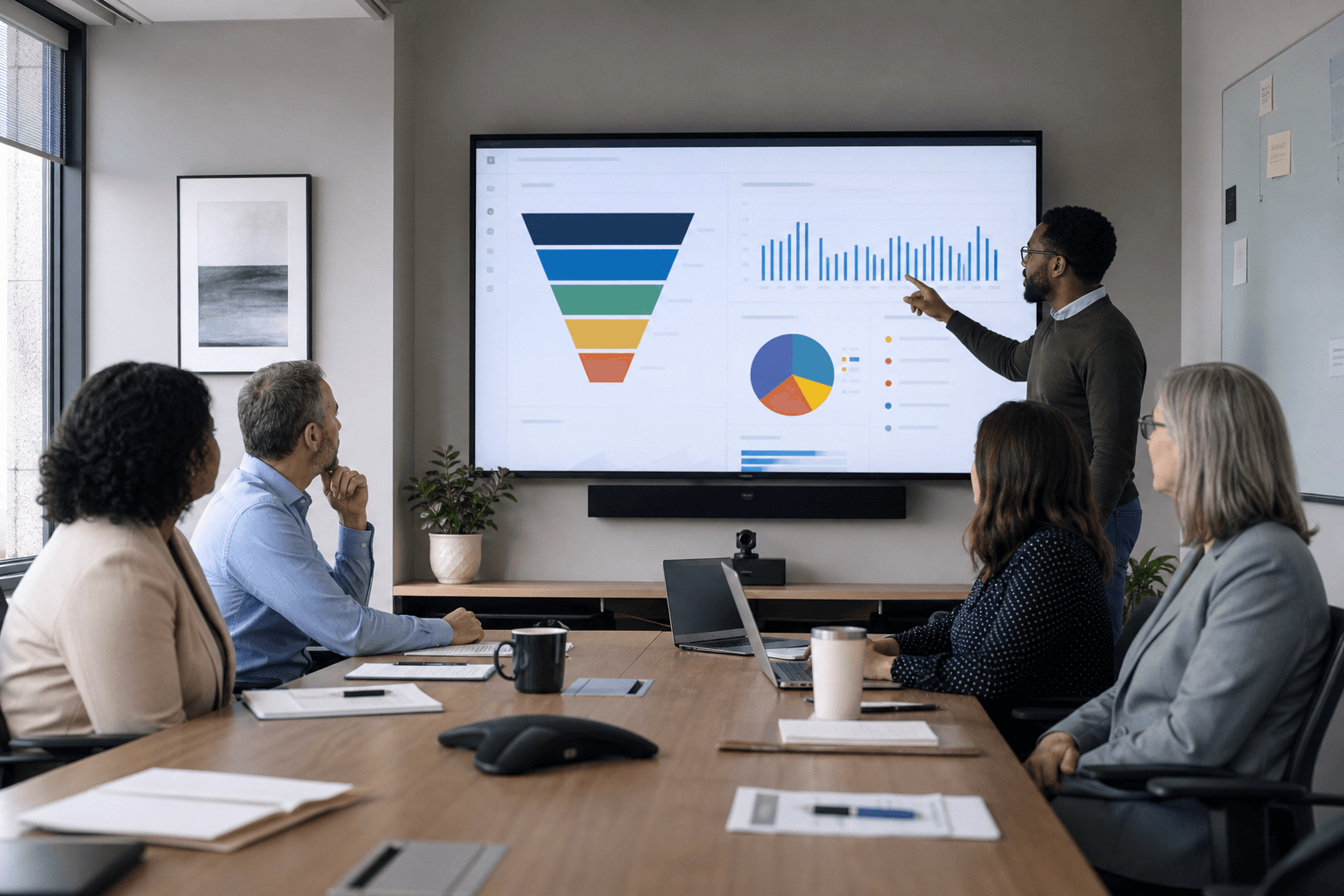 Nonprofit team reviewing grant pipeline dashboard