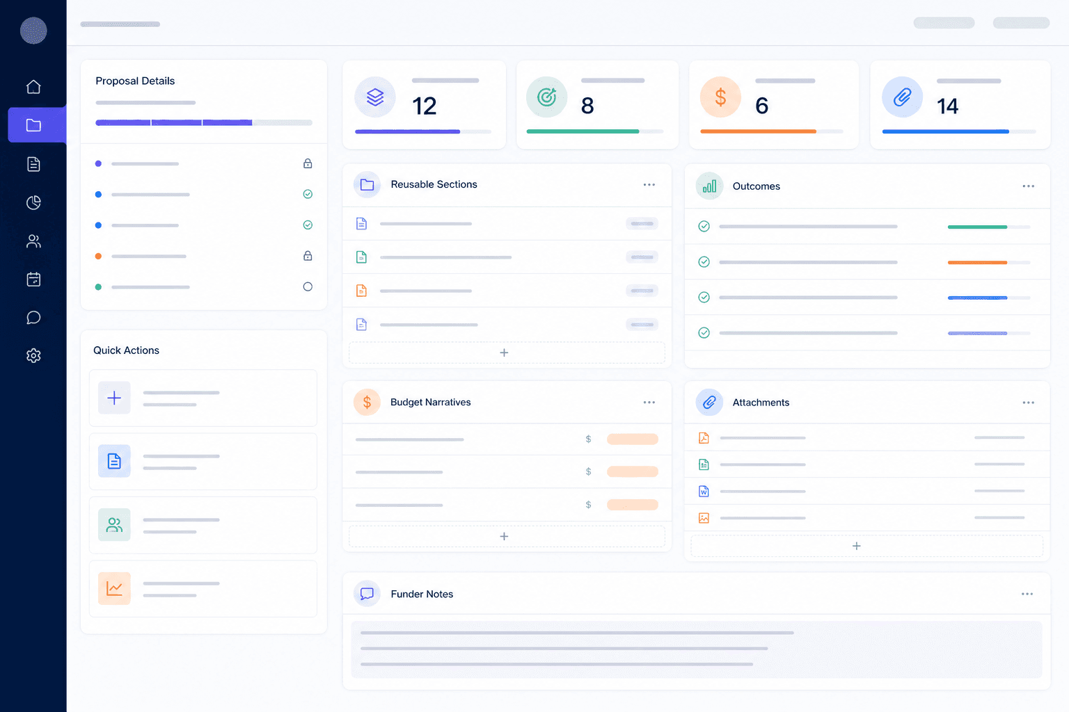Grant proposal library dashboard with reusable nonprofit language