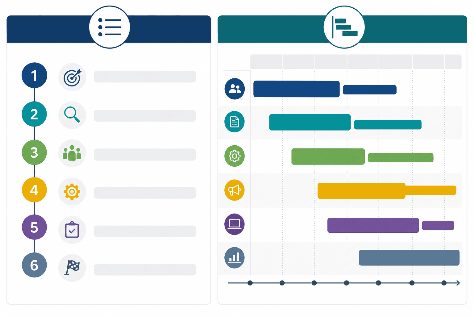 Milestone list compared with a Gantt chart layout for a grant proposal
