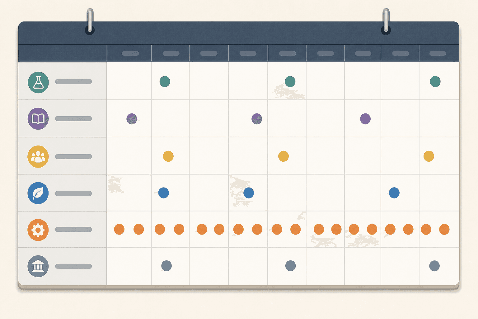 Reporting calendar showing overlapping grant deadlines across multiple awards