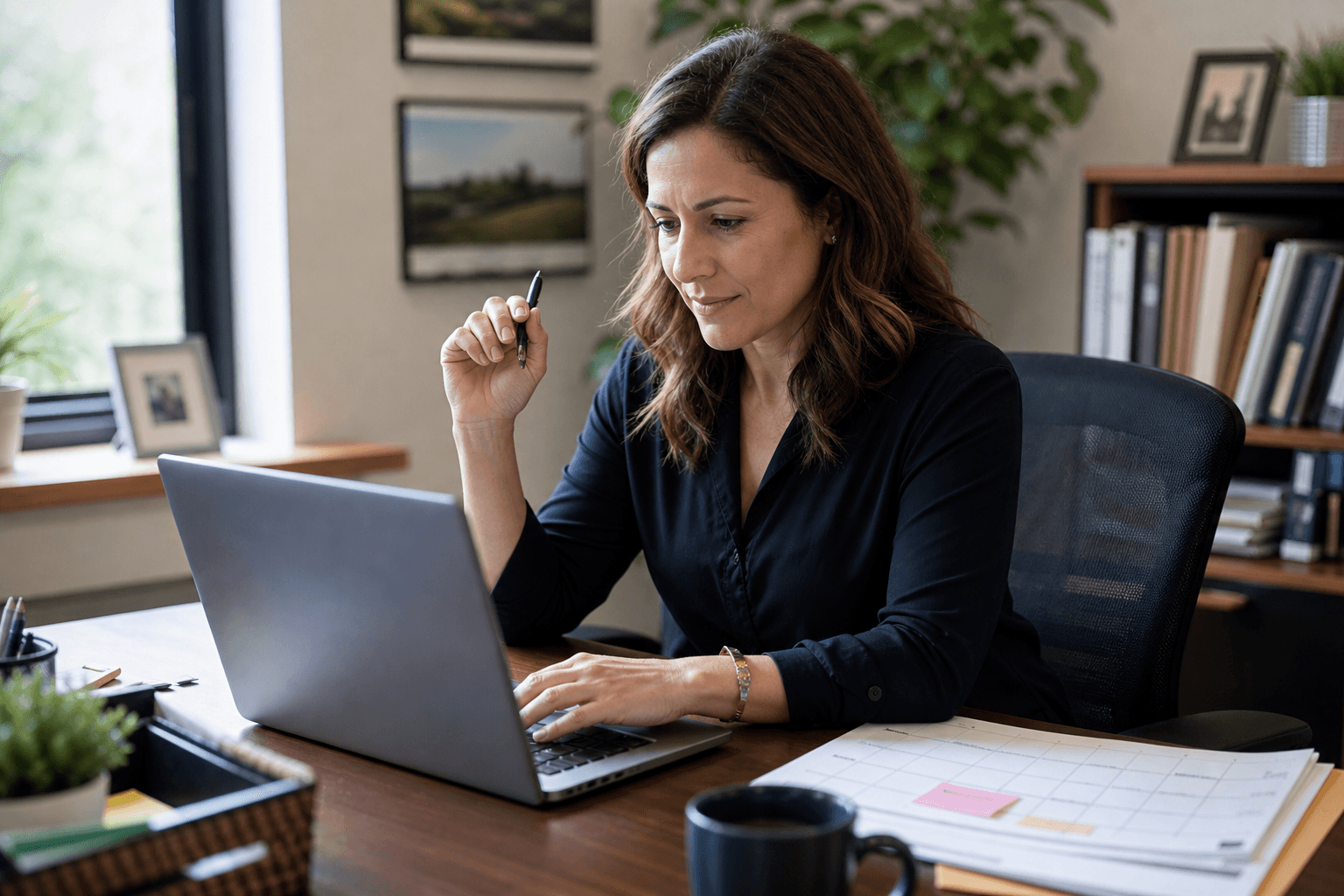 Nonprofit development director reviewing grant deadlines on a laptop