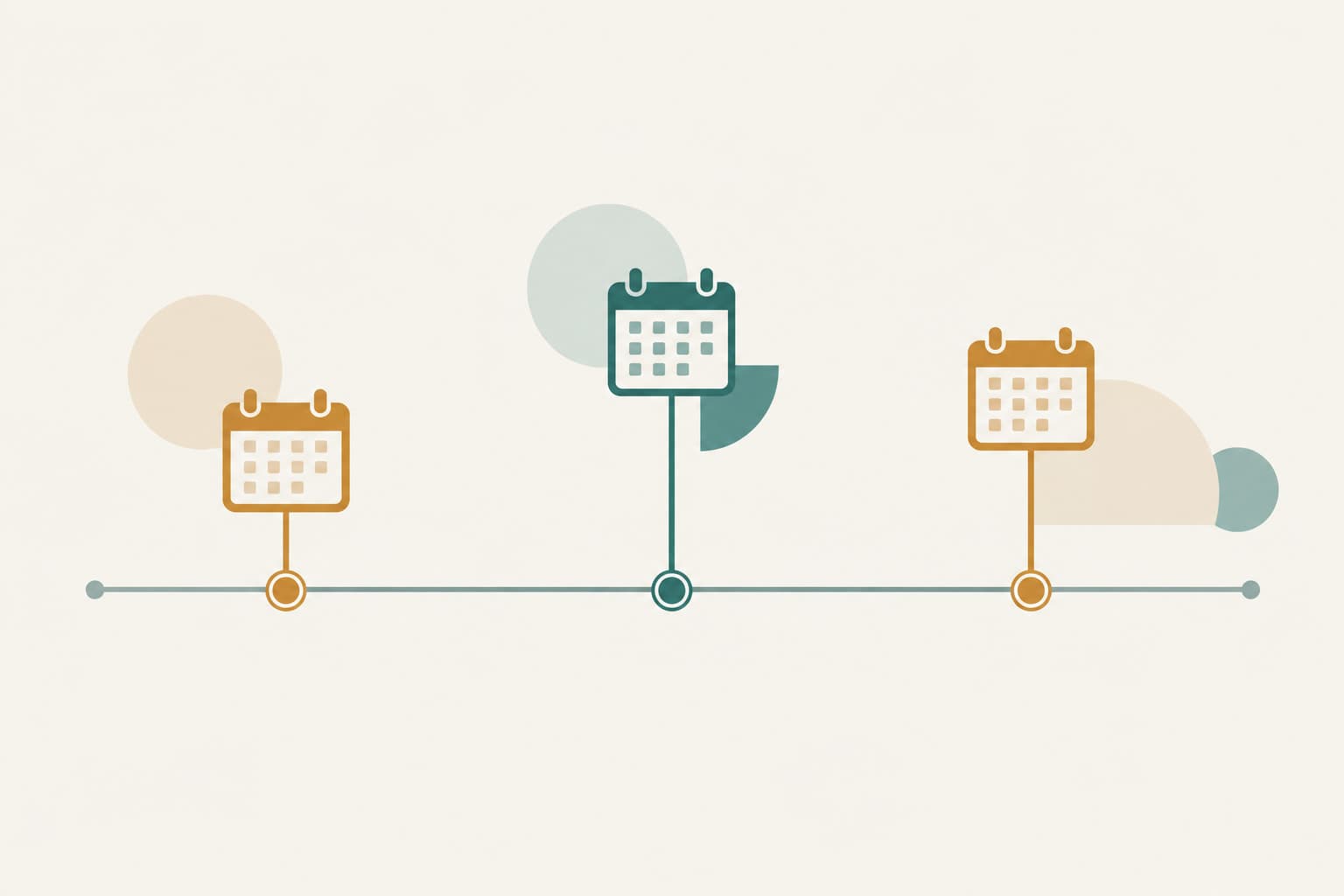 A horizontal timeline with three spaced markers of different heights