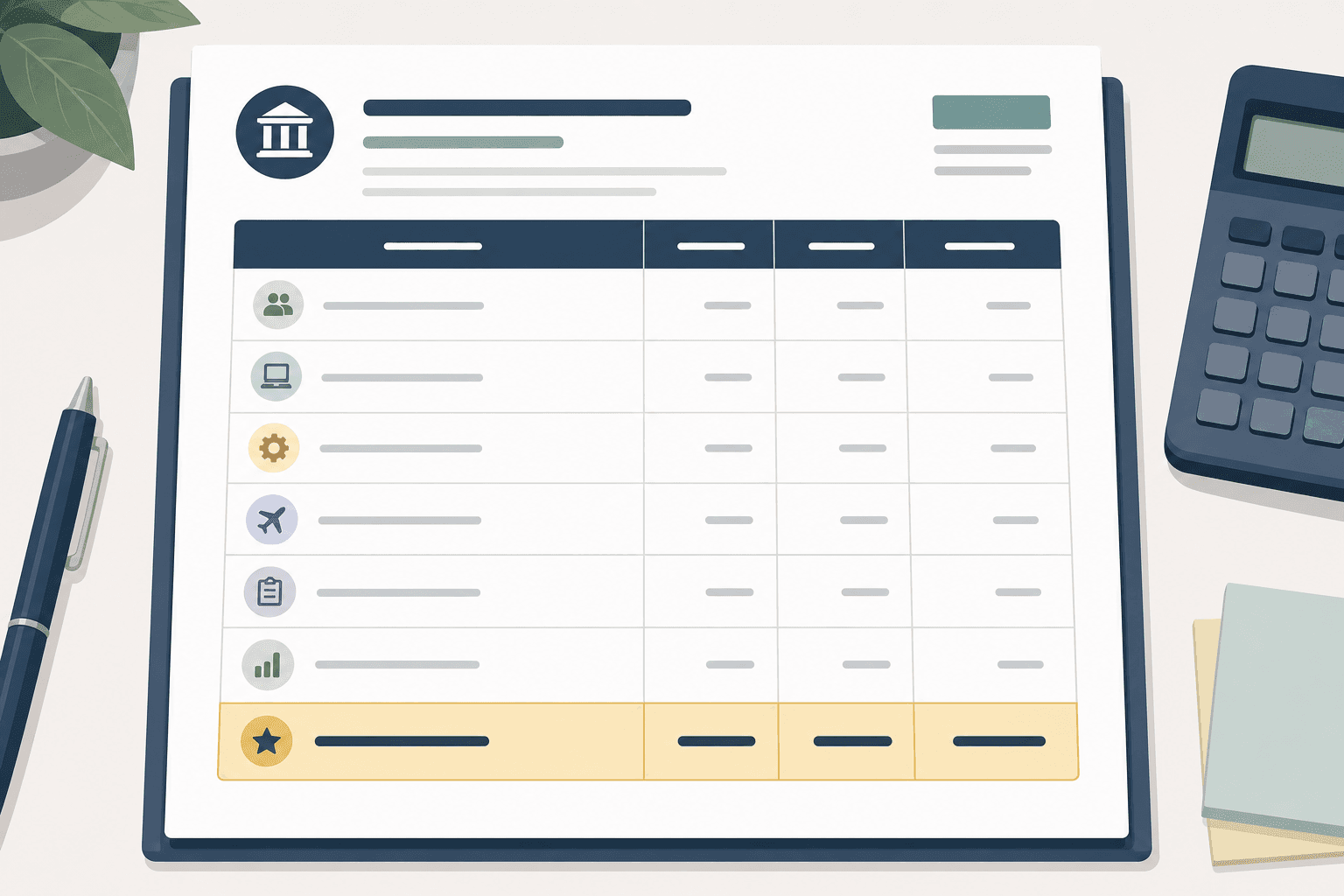 Budget proposal example showing line items, unit costs, and totals
