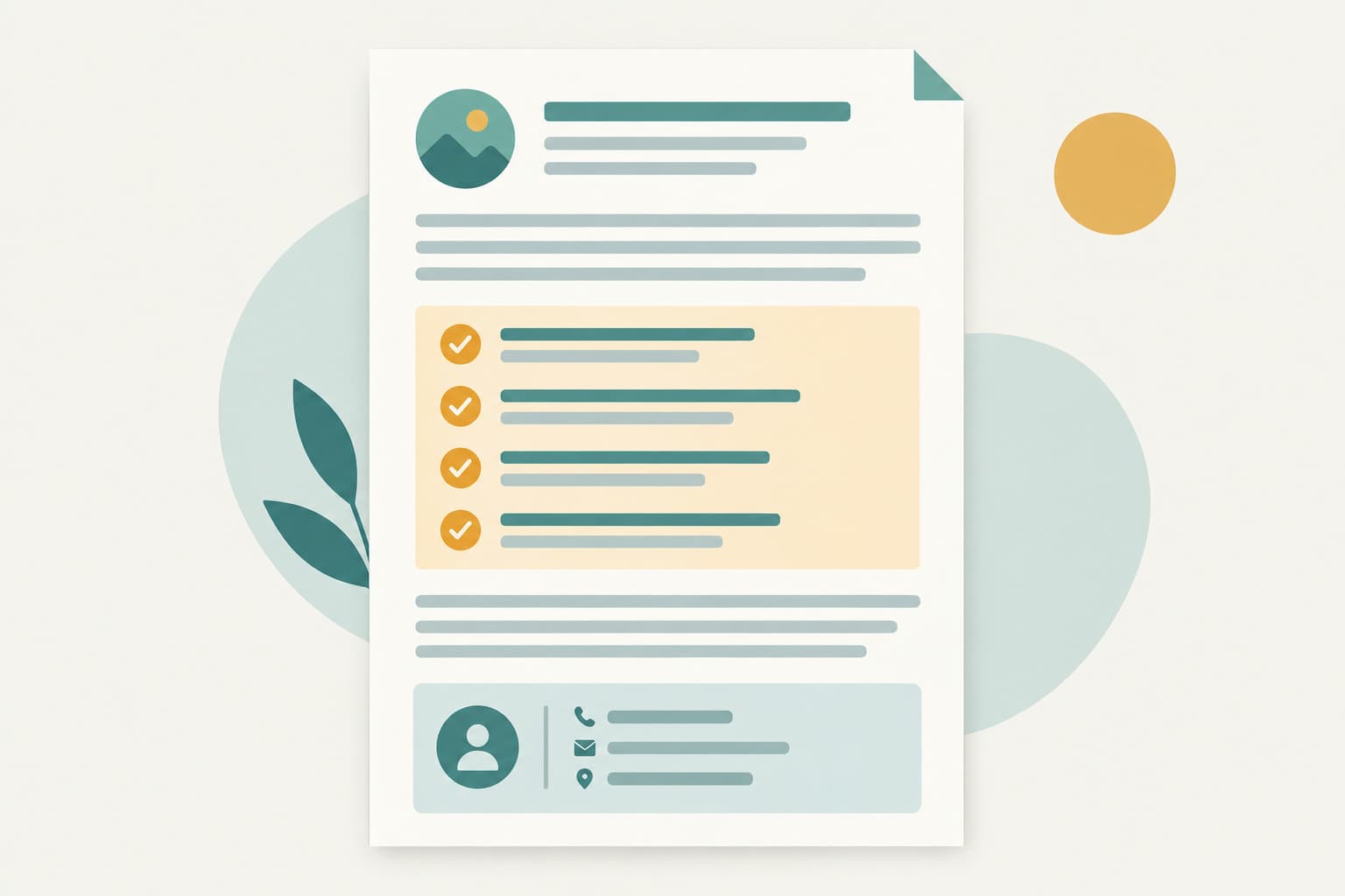 A document page with a highlighted list section and a contact block