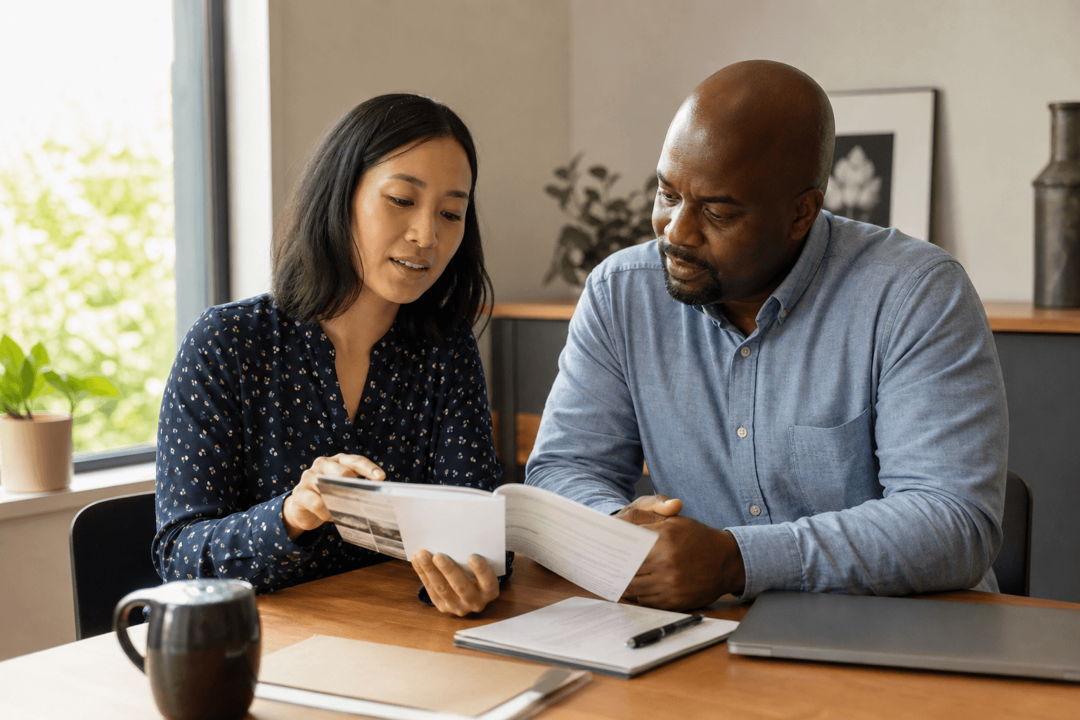 Nonprofit staff reviewing a short foundation proposal packet before submission