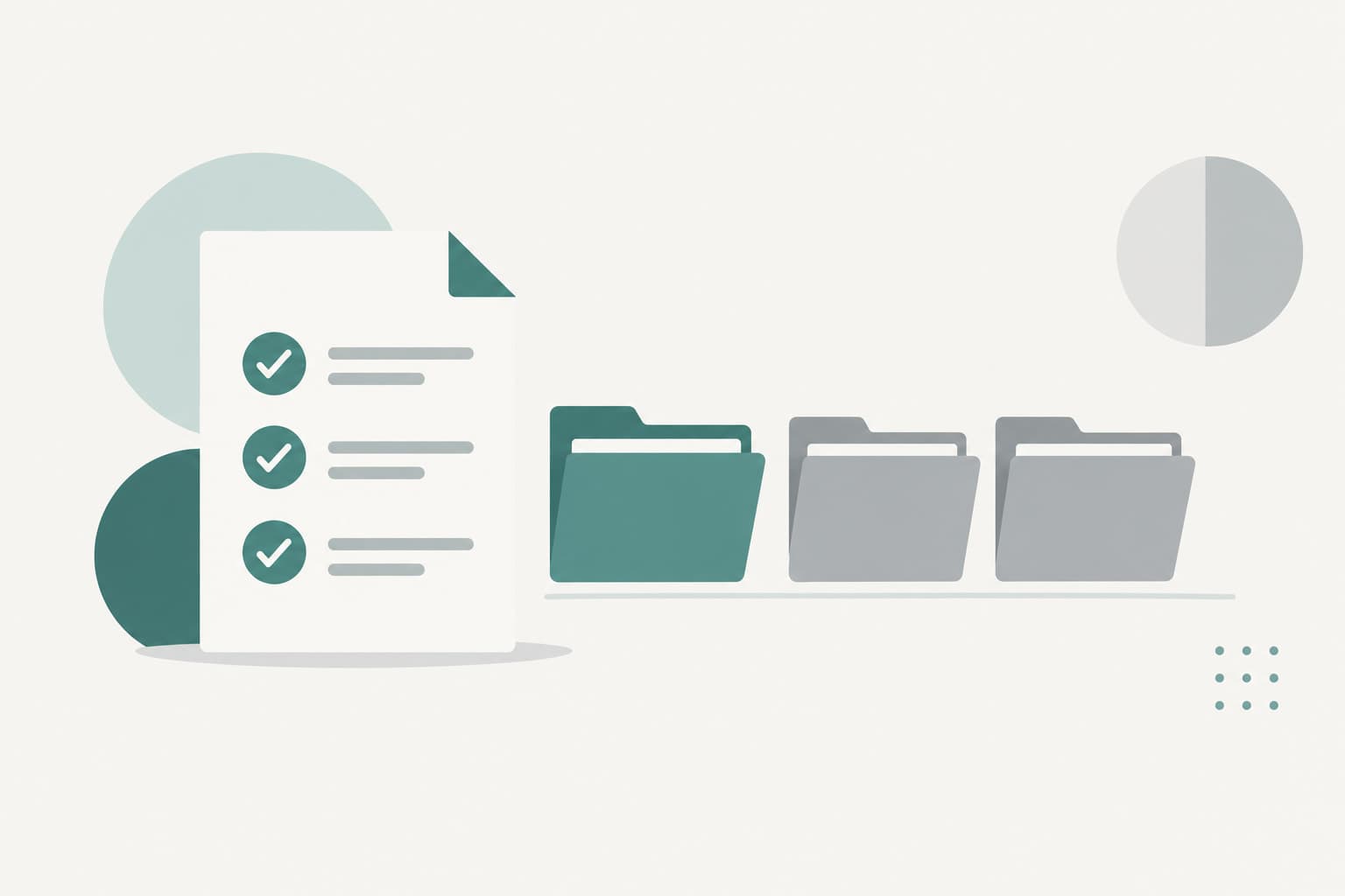 A document with check marks beside a row of file folders