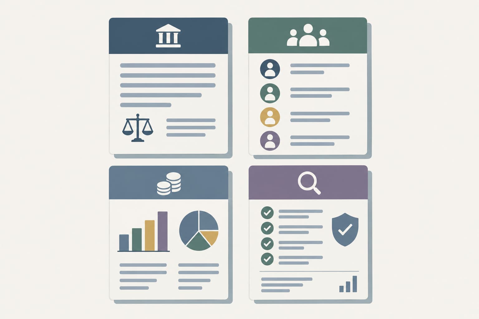 Document cards arranged in two rows with small icons