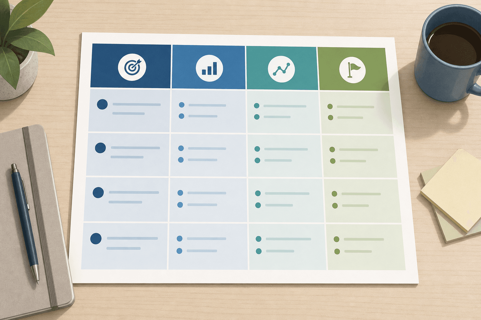 Project evaluation example showing indicators, baselines, and targets in a matrix