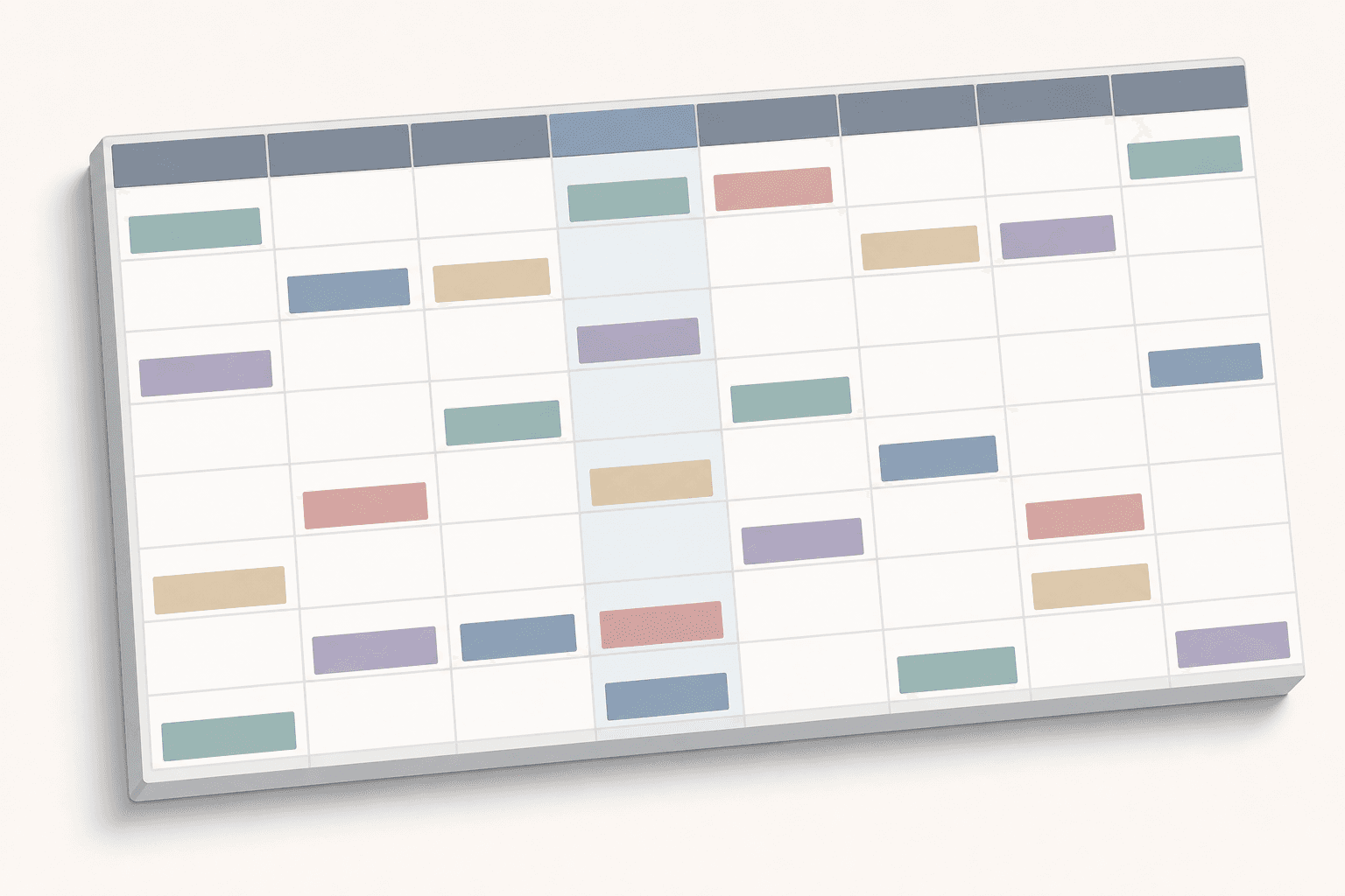 Eight-column project evaluation matrix grid with filled and empty rows