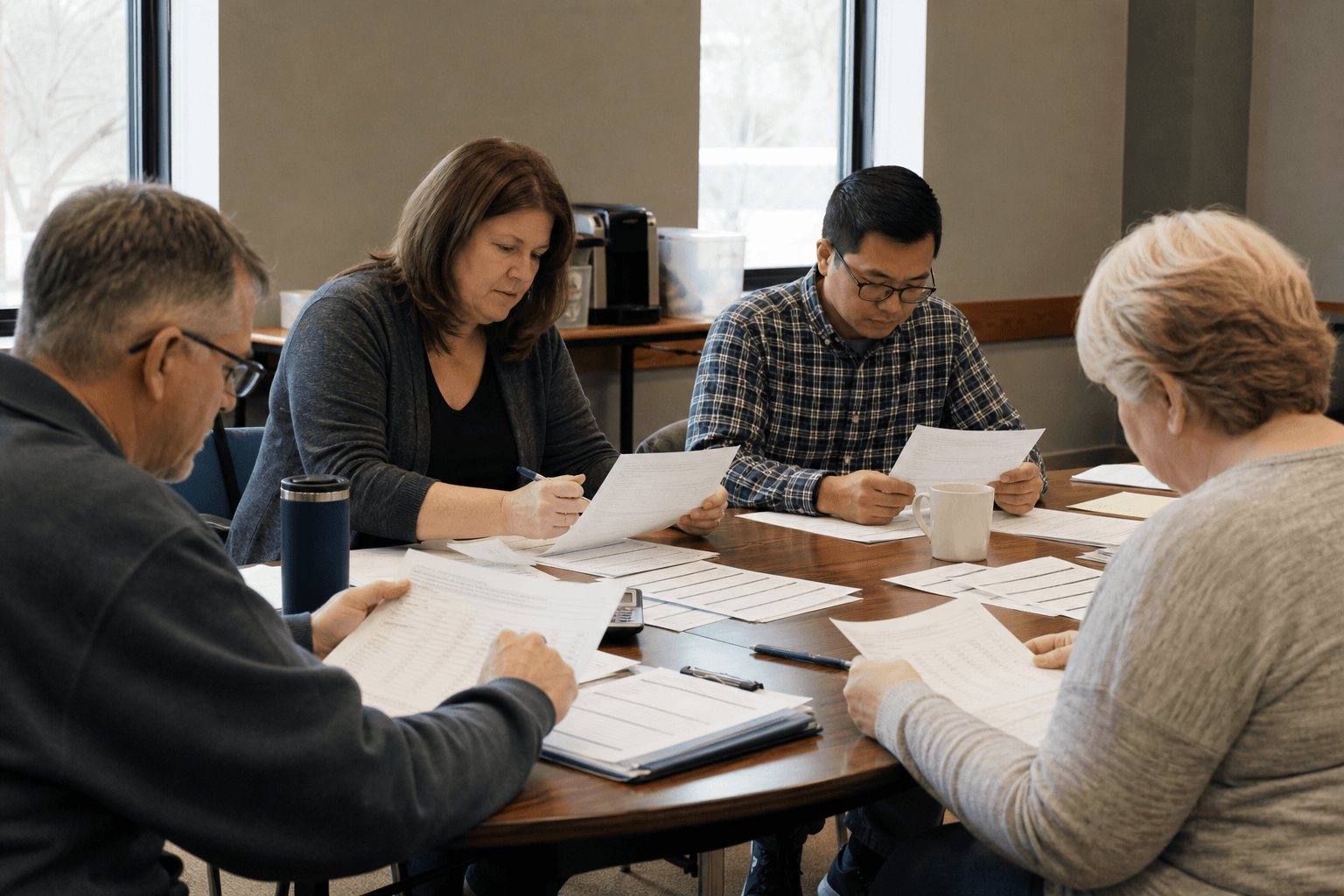 Volunteer selection committee scoring scholarship applications