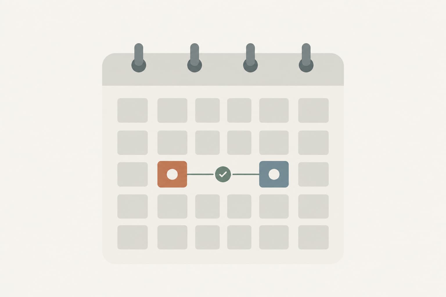 A calendar page with two marked review dates connected by a line