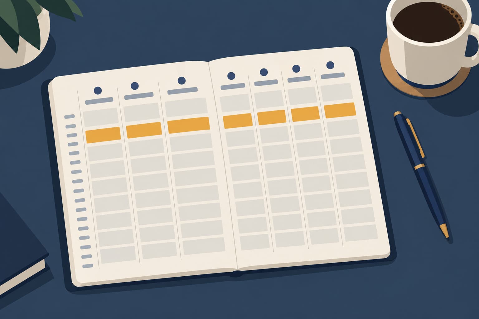 A weekly planner page with one recurring time block highlighted