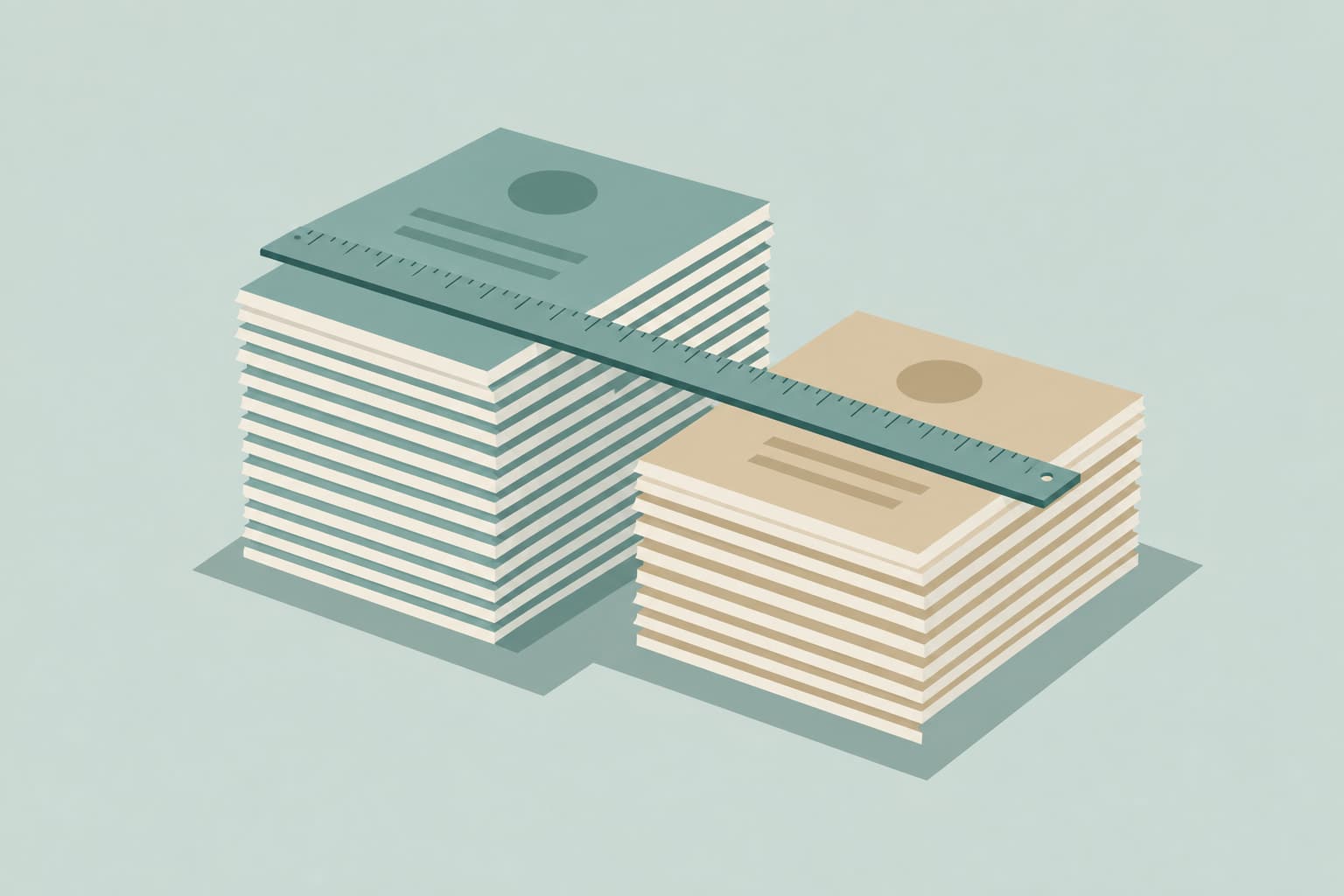 A stack of cost documents divided into two groups by a thin ruler