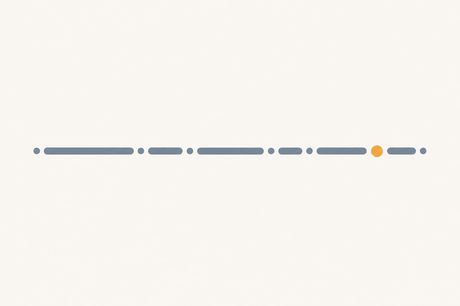 A horizontal timeline with long and short segments and one amber marker