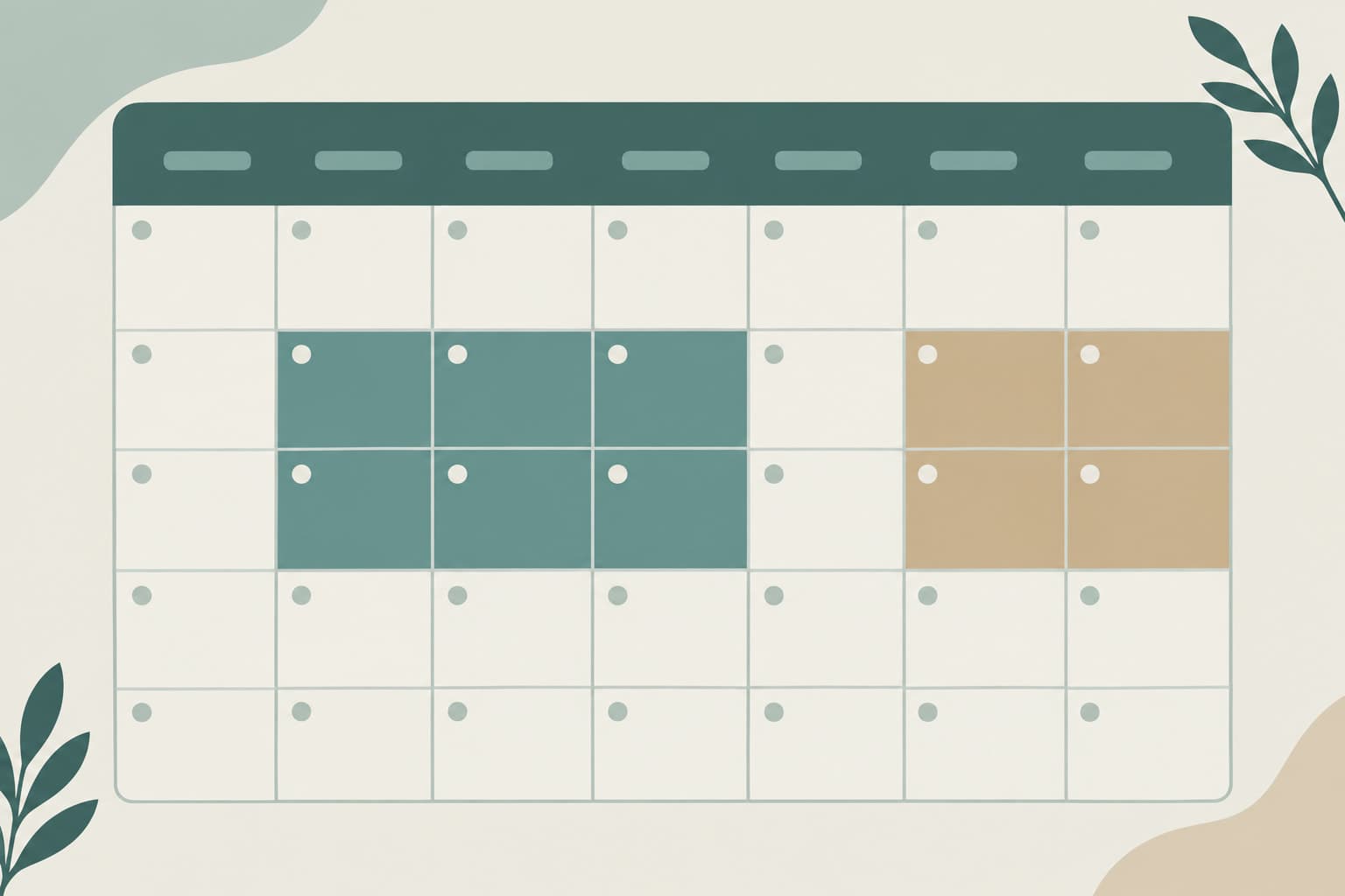 A flat illustration of a calendar page with two highlighted windows separated by a gap