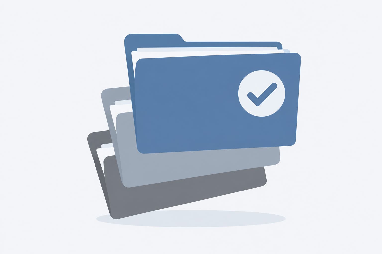 A flat illustration of stacked report folders with a checkmark on the top folder