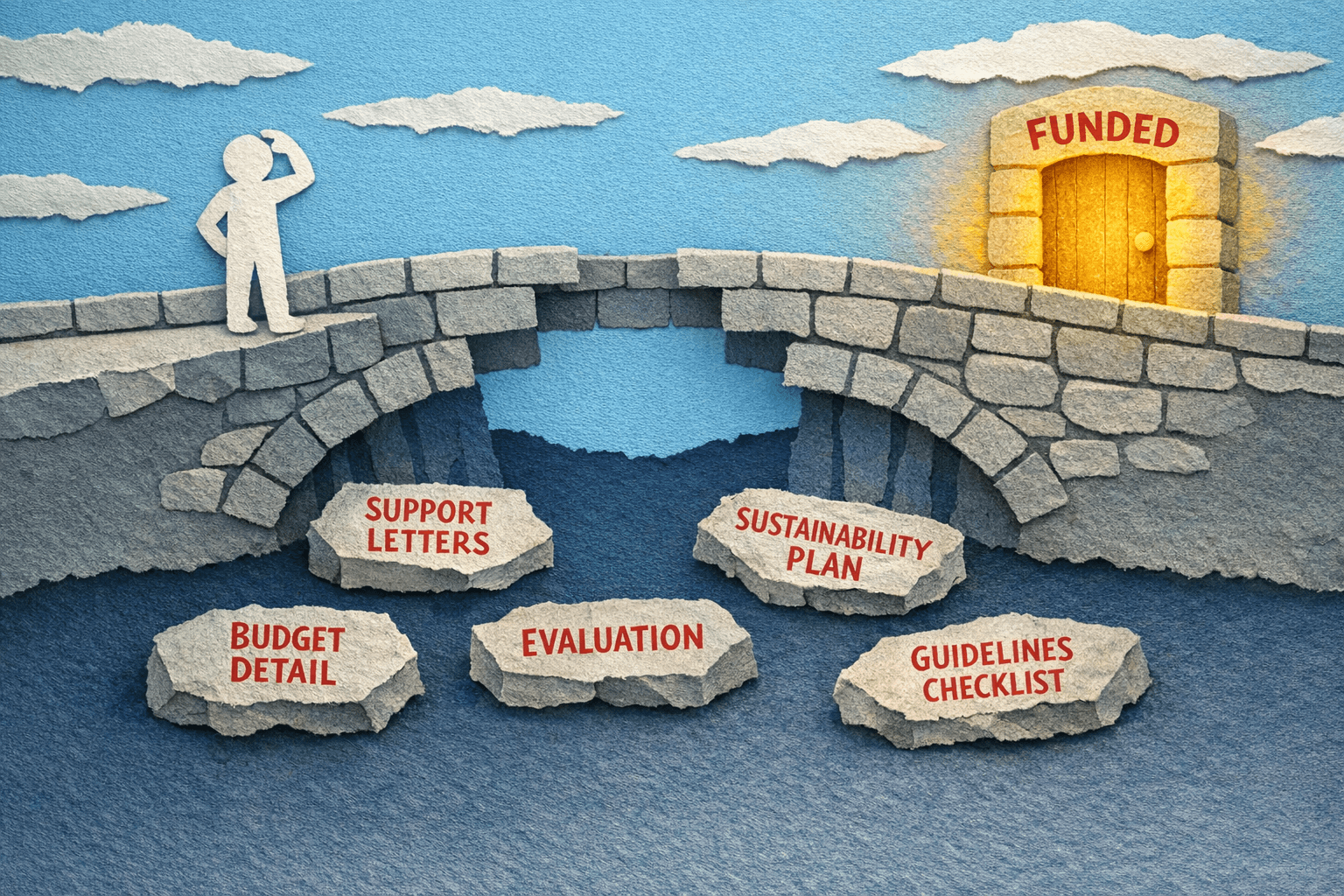 Missing grant proposal components shown as gaps in a bridge